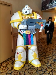Size: 2448x3264 | Tagged: artist needed, safe, character:princess celestia, species:human, armor, babscon, babscon 2015, bolter, convention, cosplay, gun, heresy, irl, photo, power armor, powered exoskeleton, purity seal, space marine, warhammer (game), warhammer 40k