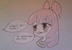 Size: 952x669 | Tagged: artist needed, safe, character:apple bloom, 4chan, blob, cute, hair bow, looking at you, moe, moeblob, solo