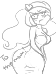 Size: 750x1000 | Tagged: artist needed, source needed, safe, character:princess celestia, species:human, ass, breasts, butt, clothing, dress, female, humanized, monochrome, solo, sunbutt, to the moon