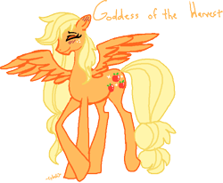 Size: 670x552 | Tagged: artist needed, safe, character:applejack, species:alicorn, species:pegasus, species:pony, /mlp/, alicornified, applecorn, blushing, eyes closed, harvest goddess, race swap