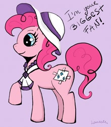 Size: 900x1022 | Tagged: artist needed, safe, character:pinkie pie, character:rarity, species:earth pony, species:pony, clothing, fake cutie mark, female, hat, mare, profile, raised hoof, simple background, solo