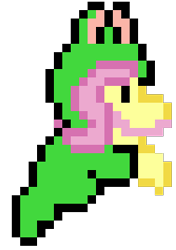 Size: 209x297 | Tagged: artist needed, safe, character:fluttershy, frog suit, mario, moustache, solo, sprite, super mario bros., super mario bros. 3