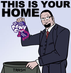 Size: 878x900 | Tagged: artist needed, source needed, safe, character:penn jillette, my little pony:equestria girls, equestria girls drama, into the trash it goes, meme, op is a duck, op is trying to start shit, trash can
