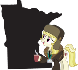 Size: 1381x1241 | Tagged: artist needed, safe, character:march gustysnows, episode:princess spike, g4, my little pony: friendship is magic, clothing, coffee, dexterous hooves, hat, hoof hold, map, minnesota, simple background, solo, transparent background, ushanka