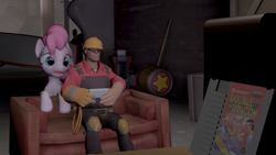 Size: 1920x1080 | Tagged: artist needed, safe, character:pinkie pie, 3d, crossover, double dragon, engineer, source filmmaker, spy, team fortress 2, video game