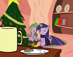 Size: 900x701 | Tagged: artist needed, safe, character:spike, character:twilight sparkle, christmas