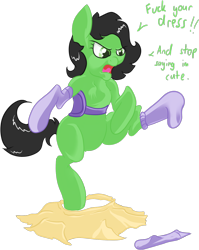 Size: 1168x1465 | Tagged: artist needed, source needed, safe, oc, oc only, oc:anon, oc:filly anon, adoranon, angry, balancing, chest fluff, clothing, cute, dress, female, filly, foal, frown, get, glare, greentext, i'm not cute, index get, kicking, open mouth, ponified, raised leg, saddle, simple background, skirt, socks, solo, text, tomboy taming, transparent background, vulgar