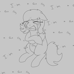 Size: 1000x1000 | Tagged: artist needed, safe, oc, oc only, oc:anon, oc:filly anon, /mlp/, crying, deep, female, filly, grimdark source, mind break, monochrome, ponified, sad, solo