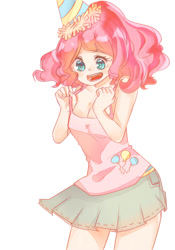 Size: 700x1000 | Tagged: artist needed, safe, artist:安藤本子, character:pinkie pie, species:human, cleavage, explicit source, female, humanized, pixiv, solo