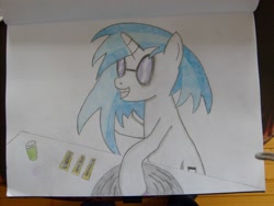 Size: 2816x2112 | Tagged: artist needed, safe, artist:ponies-of-tdroid, character:dj pon-3, character:vinyl scratch, species:pony, species:unicorn, female, high res, mare, photo, record, solo, traditional art, turntable