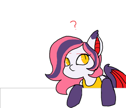 Size: 863x739 | Tagged: artist needed, safe, oc, oc only, oc:arrhythmia, species:bat pony, species:pony, clothing, confused, cute, frown, leaning, looking back, ocbetes, question mark, raised eyebrow, socks, solo, stockings