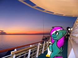 Size: 250x188 | Tagged: artist needed, safe, character:minty, cruise, dusk, irl, photo, ponies in real life, sunset, towel, twilight (astronomy), vocational death cruise