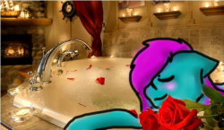 Size: 250x145 | Tagged: artist needed, safe, character:minty, bath, bathtub, bubble bath, fireplace, irl, photo, ponies in real life, rose, vocational death cruise