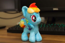 Size: 2048x1351 | Tagged: artist needed, safe, character:rainbow dash, irl, keyboard, mini, photo, plushie, solo