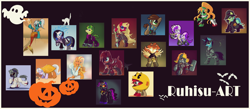 Size: 10000x4342 | Tagged: safe, artist:ruhisu, species:chicken, species:earth pony, species:pegasus, species:pony, species:unicorn, absurd resolution, armor, beast boy, clothing, colt, commission, costume, disturbed, elvis presley, eyepatch, fallout, female, five nights at freddy's, foxy the pirate fox, gas mask, jack-o-lantern, jelly, land of confusion, lewis, male, mare, marilyn monroe, mermaid, metal gear solid, mother nature, mystery skulls, nightmare night, nightmare night costume, pac-man, pipboy, soldier, stallion, suit, sunglasses, sword, teen titans, tengen toppa gurren lagann, terra, uniform, war hammer, warrior, weapon, witch, xena, yoko littner