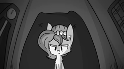 Size: 1280x720 | Tagged: safe, artist:tjpones, oc, oc only, oc:brownie bun, species:earth pony, species:pony, horse wife, animated at source, edgar allan poe, grayscale, monochrome, poem, solo, the raven, video at source