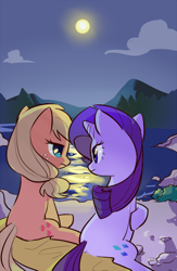 Size: 400x615 | Tagged: safe, artist:pan, character:applejack, character:rarity, eye contact
