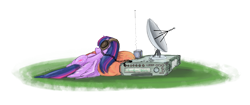 Size: 3094x1298 | Tagged: safe, artist:flamevulture17, character:twilight sparkle, character:twilight sparkle (alicorn), species:alicorn, species:pony, beanbag, contact, female, mare, radio, satellite dish, solo