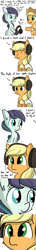Size: 726x5082 | Tagged: safe, artist:tjpones, character:applejack, character:coloratura, species:earth pony, species:pony, ship:rarajack, episode:slice of life, g4, my little pony: friendship is magic, :t, awkward, blushing, clothing, comic, cowboy hat, eyes closed, female, fluffy, freckles, frown, hat, headphones, hoof hold, i kissed a girl, implied lesbian, katy perry, lesbian, mare, missing cutie mark, one sided shipping, open mouth, rara, realization, sharing headphones, shipping, simple background, sitting, smiling, song, song reference, stetson, subtle, subtle as a train wreck, sweat, sweatdrop, tenso, white background, wide eyes