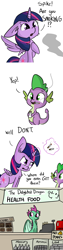 Size: 806x3224 | Tagged: safe, artist:tjpones, character:spike, character:twilight sparkle, character:twilight sparkle (alicorn), oc, oc:briquette, species:alicorn, species:dragon, species:pony, angry, arsenic, caution sign, cheek fluff, chest fluff, cigar, cigarette, comic, cute, dialogue, ear fluff, fangs, female, floppy ears, fluffy, frown, gasoline, glare, lead, levitation, looking sideways, magic, male, mare, mercury (element), ocbetes, open mouth, shocked, sign, smiling, smoking, spread wings, surprised, telekinesis, wide eyes, wings