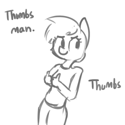Size: 637x637 | Tagged: safe, artist:tjpones, oc, oc only, species:anthro, monochrome, simple background, solo, thumbs, thumbs up, white background