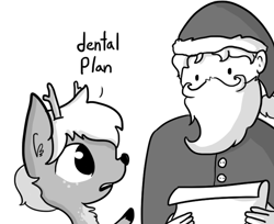 Size: 708x578 | Tagged: safe, artist:tjpones, edit, species:deer, species:reindeer, barely pony related, cropped, dental plan, dialogue, ear fluff, grayscale, meme, monochrome, santa claus, simple background, the simpsons, white background
