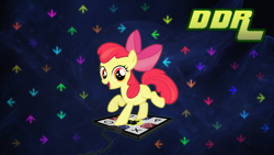 Size: 2560x1440 | Tagged: safe, artist:zapplebow, character:apple bloom, dance dance revolution, dancing, rhythm game, solo, wallpaper