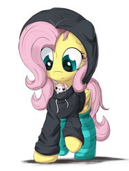 Size: 1500x2000 | Tagged: safe, artist:bugplayer, edit, character:angel bunny, character:fluttershy, species:pegasus, species:pony, species:rabbit, animal, clothing, cross-popping veins, duo, female, hoodie, mare, socks, striped socks