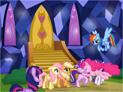 Size: 1824x1375 | Tagged: safe, artist:ctb-36, character:applejack, character:fluttershy, character:pinkie pie, character:rainbow dash, character:rarity, character:starlight glimmer, character:twilight sparkle, character:twilight sparkle (alicorn), species:alicorn, species:pony, episode:the cutie re-mark, female, glomp, mane six, mare, raised hoof