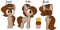 Size: 1280x640 | Tagged: safe, artist:tjpones, oc, oc only, oc:brownie bun, species:earth pony, species:pony, horse wife, brownie butt, cheek fluff, chest fluff, ear fluff, looking at you, plot, reference sheet, simple background, smiling, solo, white background