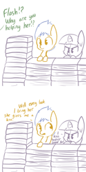 Size: 792x1584 | Tagged: safe, artist:tjpones, character:flash sentry, character:twilight sparkle, character:twilight sparkle (alicorn), species:alicorn, species:pony, ship:flashlight, book, book fort, book thief arc, bribery, comic, female, implied kissing, male, mare, offscreen character, pouting, shipping, straight, that pony sure does love books