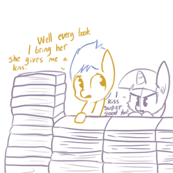 Size: 792x792 | Tagged: safe, artist:tjpones, character:flash sentry, character:twilight sparkle, character:twilight sparkle (alicorn), species:alicorn, species:pony, ship:flashlight, book, book fort, book thief arc, female, male, mare, pouting, shipping, straight