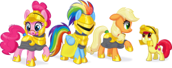 Size: 1799x715 | Tagged: safe, artist:ctb-36, character:apple bloom, character:applejack, character:pinkie pie, character:rainbow dash, adorabloom, armor, cute, cutie mark, equestria prevails, simple background, the cmc's cutie marks, transparent background