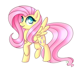 Size: 3258x2951 | Tagged: safe, artist:immagoddampony, character:fluttershy, looking at you, raised hoof, simple background, smiling, solo, spread wings, standing, transparent background, wings