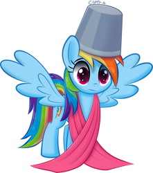 Size: 775x875 | Tagged: safe, artist:ctb-36, character:rainbow dash, episode:suited for success, g4, my little pony: friendship is magic, bucket, bucketdash, fabric, scene interpretation, simple background, solo, spread wings, transparent background, wings