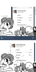Size: 792x1584 | Tagged: safe, artist:tjpones, oc, oc only, oc:brownie bun, oc:richard, species:earth pony, species:human, species:pony, horse wife, celebration, cheek fluff, comic, confetti, cute, eeee, female, floppy ears, followers, grayscale, grin, human male, lying down, male, mare, milestone, monochrome, on back, open mouth, prone, shivering, smiling, text, tumblr