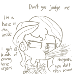 Size: 792x792 | Tagged: safe, artist:tjpones, character:sunset shimmer, my little pony:equestria girls, :t, angry, clothing, dialogue, eating, female, frown, glare, grayscale, hay, homesick shimmer, horgans, humans doing horse things, lidded eyes, looking at you, monochrome, neigh, offscreen character, open mouth, puffy cheeks, shirt, simple background, sketch, solo, sunset wants her old digestive system back, white background