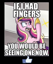 Size: 600x725 | Tagged: safe, artist:uc77, character:princess cadance, facebook, image macro, implied middle finger, meme, motivational poster, thumbs up