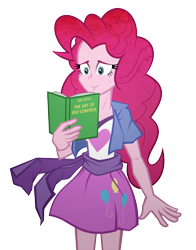 Size: 808x1032 | Tagged: safe, artist:pedantczepialski, character:pinkie pie, my little pony:equestria girls, alternate universe, book, clothing, equestria girls: the parody series, female, joe pesci, reading, simple background, skirt, solo, transparent background, vector