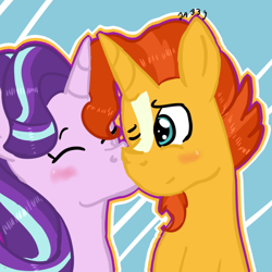 Size: 540x540 | Tagged: safe, artist:apple-jazzy, character:starlight glimmer, character:sunburst, ship:starburst, episode:the crystalling, g4, my little pony: friendship is magic, blushing, cute, eyes closed, female, kissing, male, shipping, smiling, straight, wink