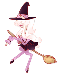 Size: 609x778 | Tagged: safe, artist:nemovonsilver, oc, oc only, oc:nemo von silver, broom, clothing, crossdressing, ear piercing, femboy, flying, flying broomstick, hat, looking back, male, piercing, simple background, solo, transparent background, witch, witch hat