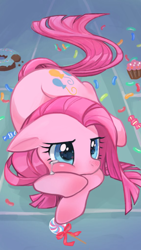 Size: 576x1024 | Tagged: safe, artist:oyu, character:pinkamena diane pie, character:pinkie pie, species:earth pony, species:pony, candy, crying, cupcake, cute, cuteamena, diapinkes, donut, female, food, lollipop, pixiv, prone, sad, sadorable, solo