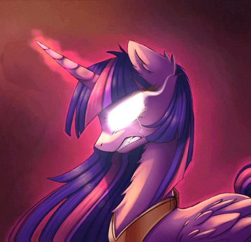 Size: 519x500 | Tagged: safe, artist:equum_amici, artist:magnaluna, character:twilight sparkle, character:twilight sparkle (alicorn), species:alicorn, species:pony, angry, animated, chest fluff, cinemagraph, crying, fangs, female, fluffy, glare, glowing eyes, gritted teeth, immortality blues, mare, older, rage, regalia, solo