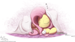 Size: 2000x1125 | Tagged: safe, artist:bugplayer, character:fluttershy, species:pegasus, species:pony, species:rabbit, blanket, bugplayer is trying to murder us, commission, controller, cute, duo, eyes closed, female, mare, nintendo entertainment system, prone, shyabetes, signature, sleeping
