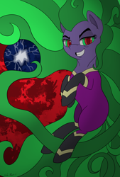 Size: 1378x2039 | Tagged: safe, artist:lula-moonarts, character:mane-iac, electro orb, grin, solo