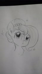 Size: 2322x4128 | Tagged: safe, artist:tjpones, oc, oc only, oc:brownie bun, species:earth pony, species:pony, horse wife, bust, cheek fluff, chest fluff, cute, ear fluff, female, grayscale, lineart, mare, monochrome, portrait, simple background, solo, sparkles, traditional art