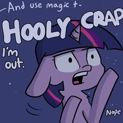 Size: 726x726 | Tagged: safe, artist:tjpones, character:twilight sparkle, character:twilight sparkle (alicorn), species:alicorn, species:pony, female, i'm out, implied trixie, mare, nope, offscreen character, out of context, solo, vulgar, wat