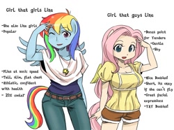 Size: 900x669 | Tagged: safe, artist:shepherd0821, character:fluttershy, character:rainbow dash, species:anthro, ambiguous facial structure, big breasts, breasts, busty fluttershy, female