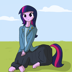 Size: 726x726 | Tagged: safe, artist:tjpones, character:twilight sparkle, species:centaur, my little pony:equestria girls, clothing, crossed hooves, crossed legs, cute, female, grass, ponytaur, sitting, solo, twiabetes