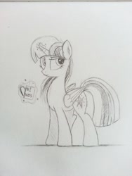Size: 1920x2560 | Tagged: safe, artist:bugplayer, character:twilight sparkle, character:twilight sparkle (alicorn), species:alicorn, species:pony, cute, female, magic, mare, monochrome, mug, pencil drawing, sketch, solo, traditional art, twiabetes